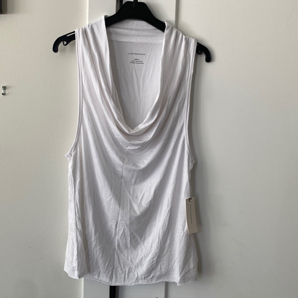 Anthropologie White sleeveless cowl neck top